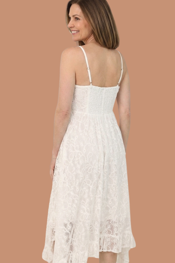 White Lace Hanky Hem Maxi Dress