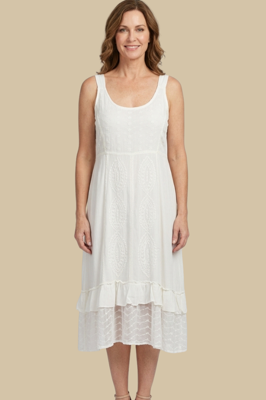 Natural Sandwash Embroidered Sleeveless Dress