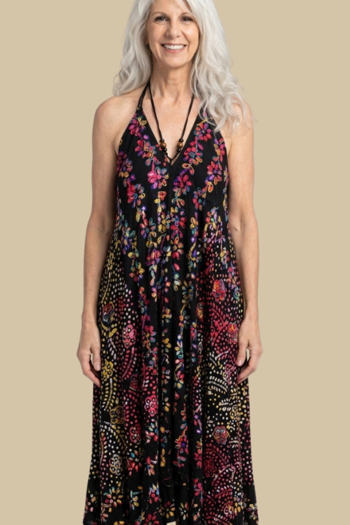 Embroidered Maxi Halter Dress