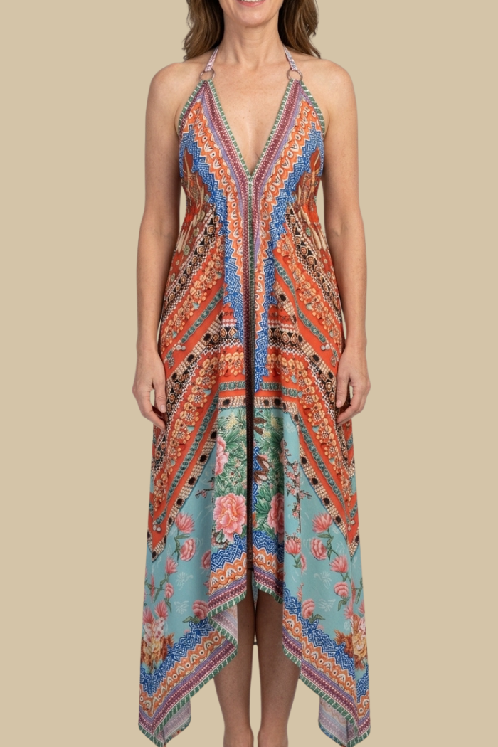 Silky Long Sparkling Halter Dress