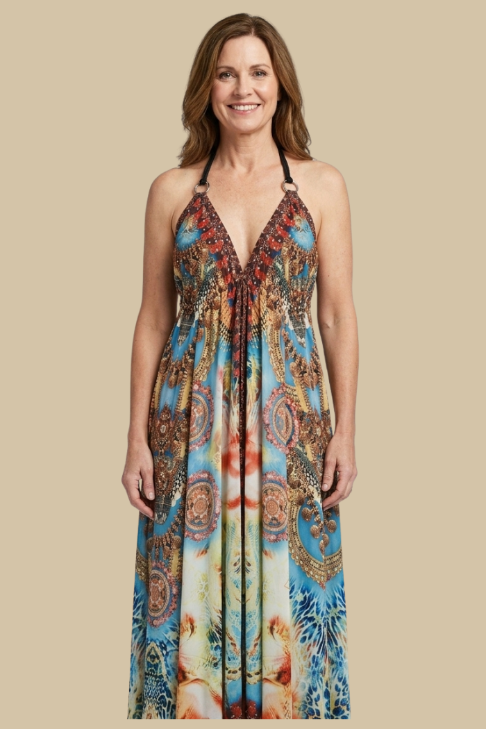 Silky Long Sparkling Halter Dress