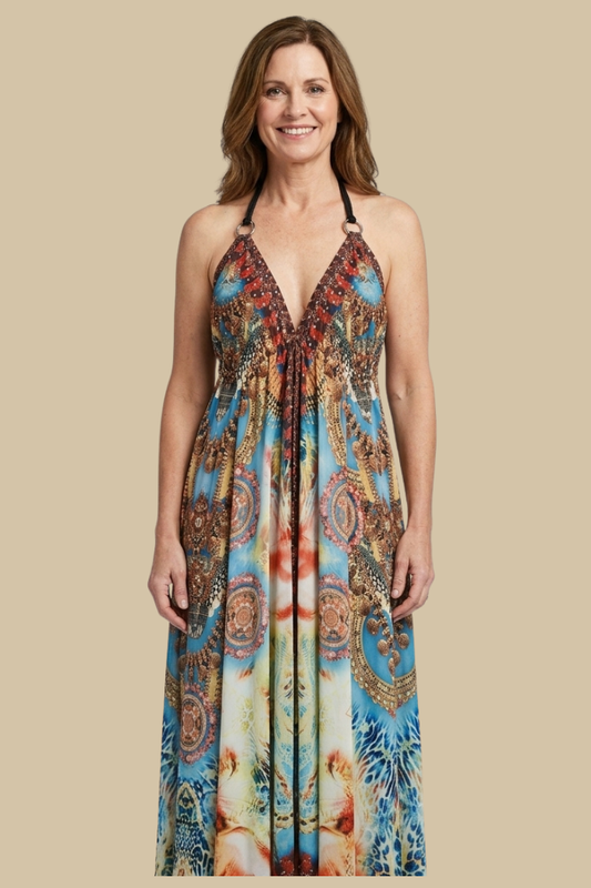 Silky Long Sparkling Halter Dress