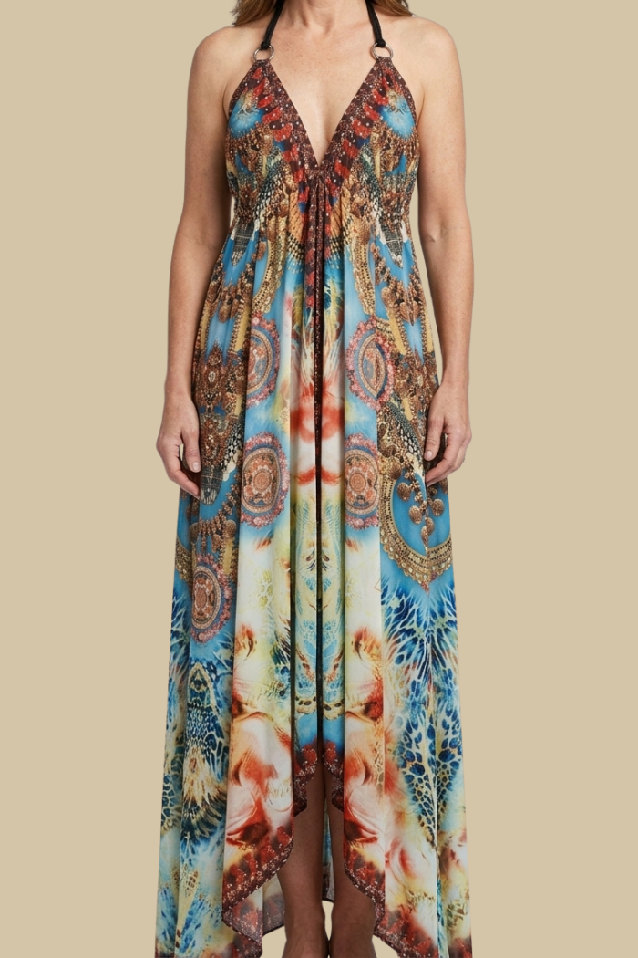 Silky Long Sparkling Halter Dress