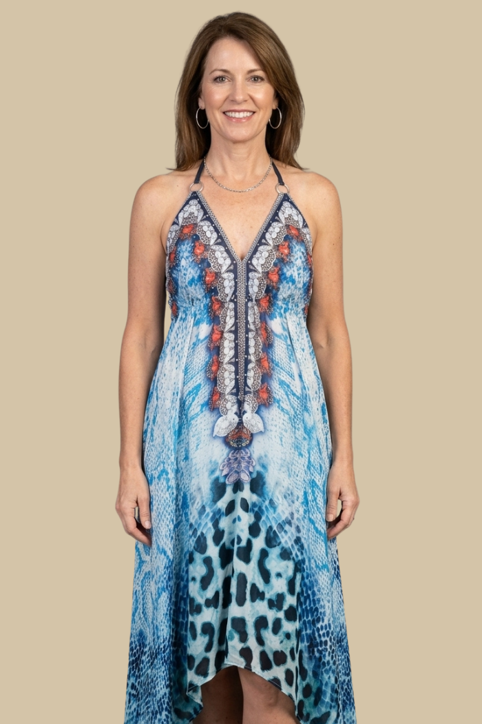 Silky Long Sparkling Halter Dress -3