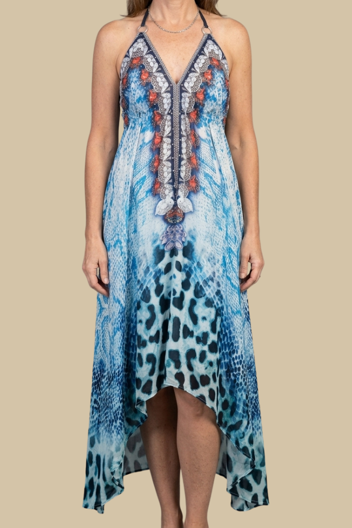 Silky Long Sparkling Halter Dress -3