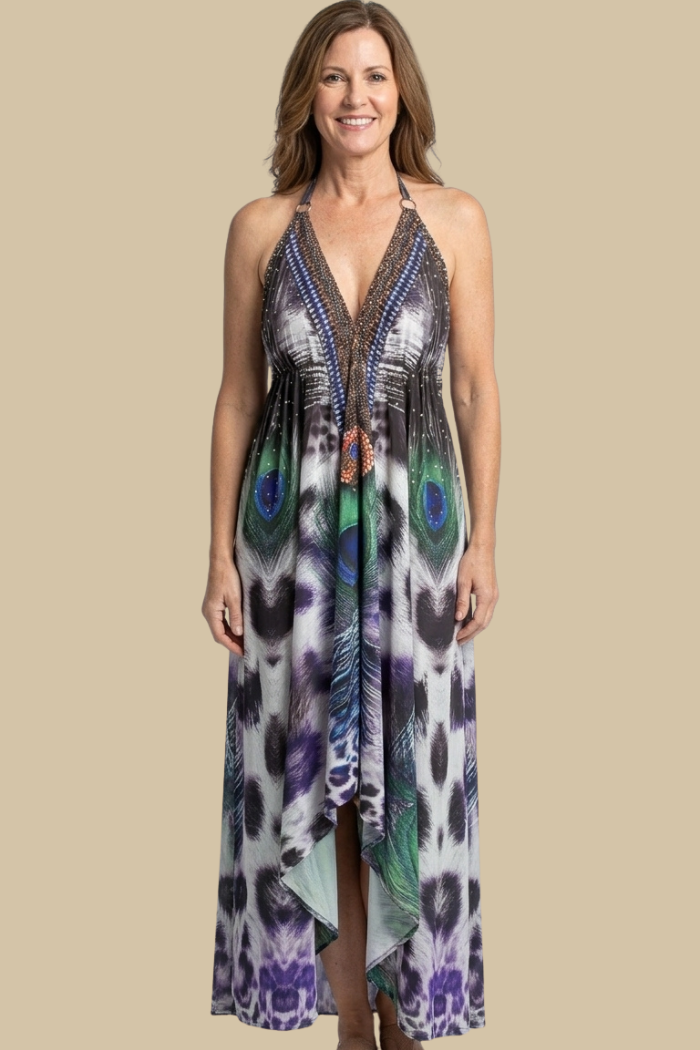 Silky Long Sparkling Halter Dress