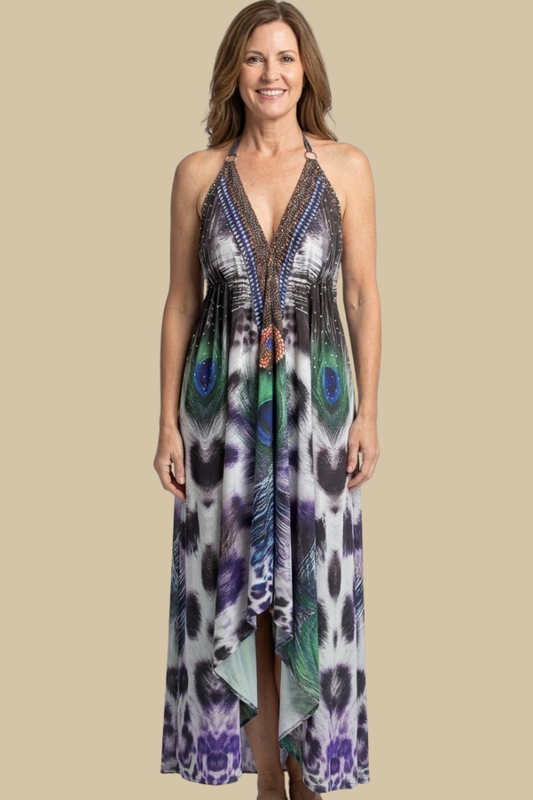 Silky Long Sparkling Halter Dress