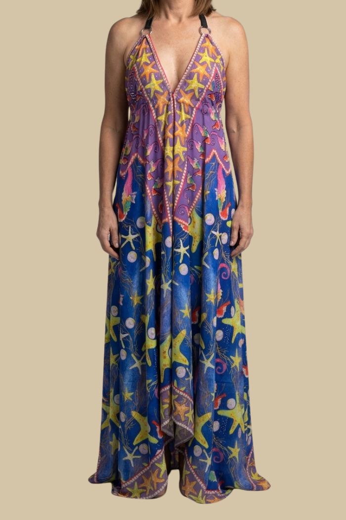 Silky Long Sparkling Halter Dress