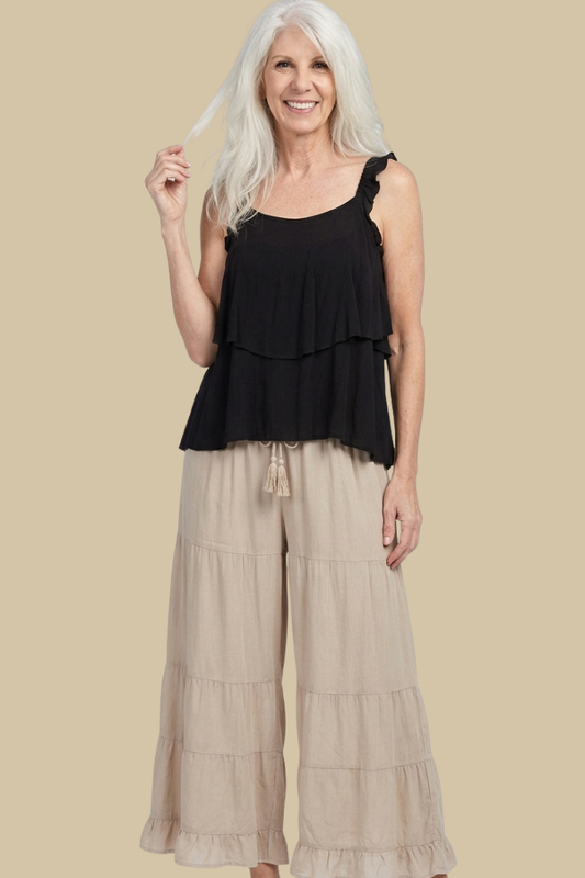 Rayon Tiered Pant in Sand Stone Wash