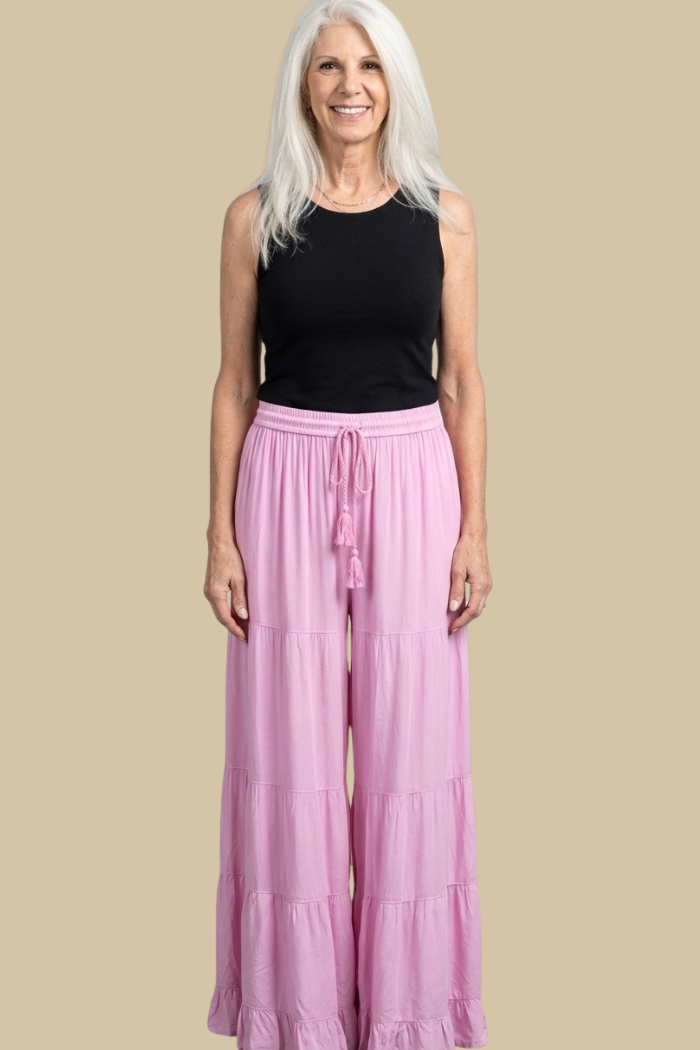 Rayon Tiered Pant in Pink
