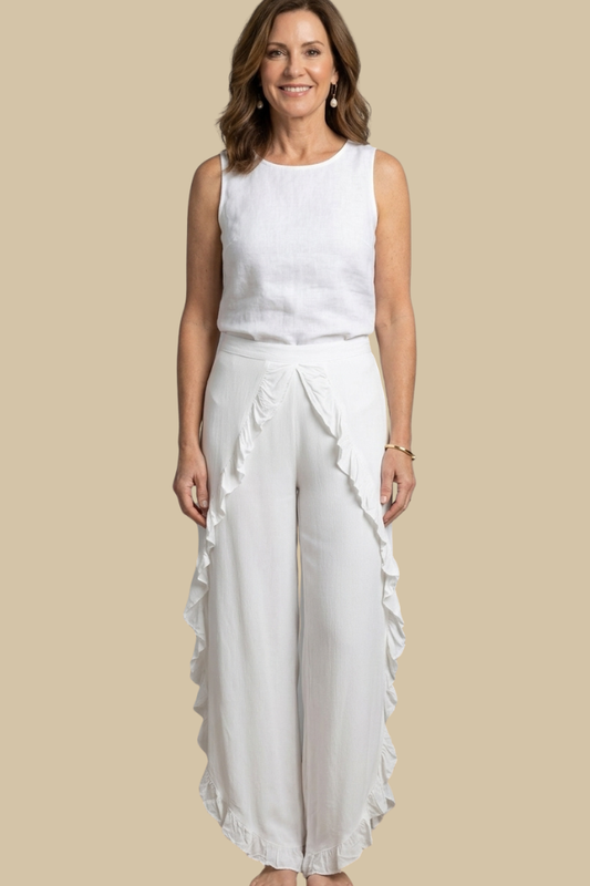 Ruffled Wrap Pant in White