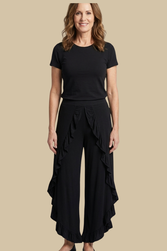 Ruffled Wrap Pant in Black