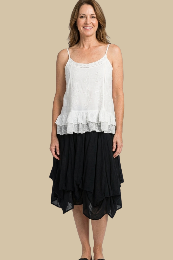 Cotton Boho Mini Bubble Skirt in Black