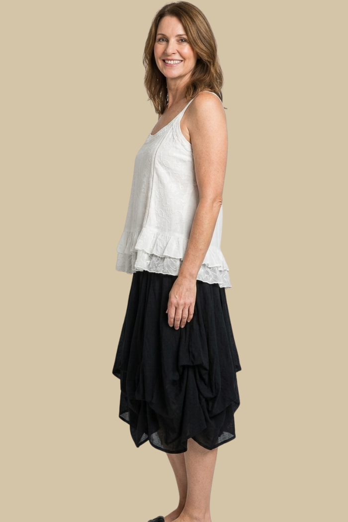 Cotton Boho Mini Bubble Skirt in Black