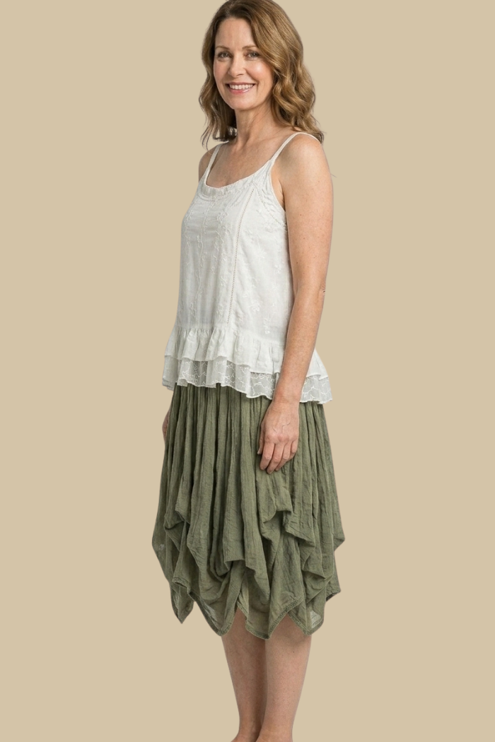 Cotton Boho Mini Bubble Skirt in Olive