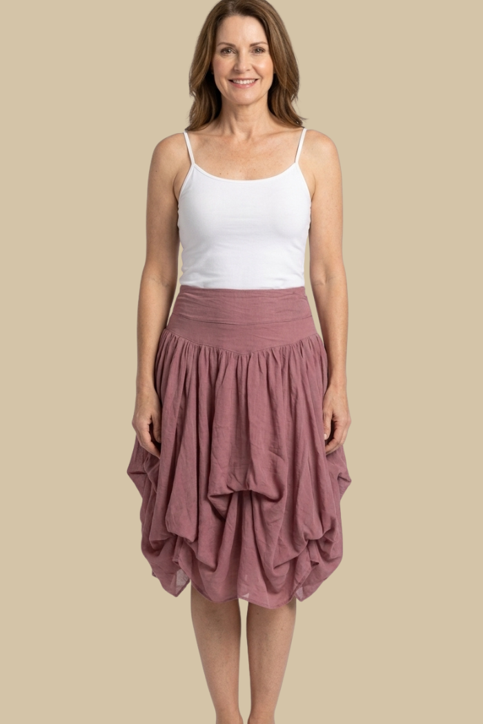 Cotton Boho Mini Bubble Skirt in Rose