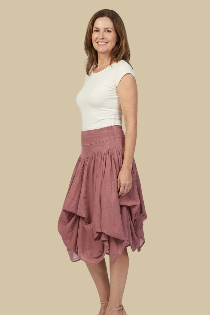 Cotton Boho Mini Bubble Skirt in Rose