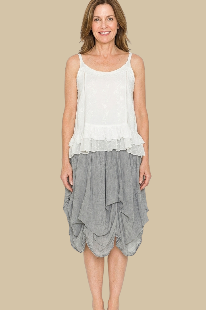 Cotton Boho Mini Bubble Skirt in Grey
