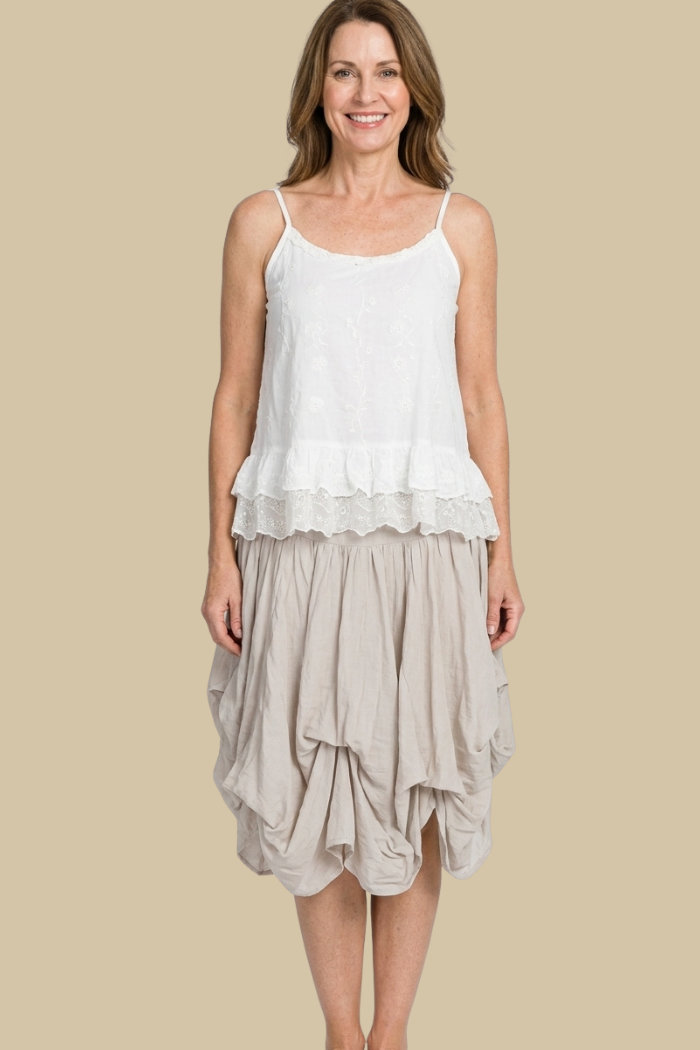 Cotton Boho Mini Bubble Skirt in Sand
