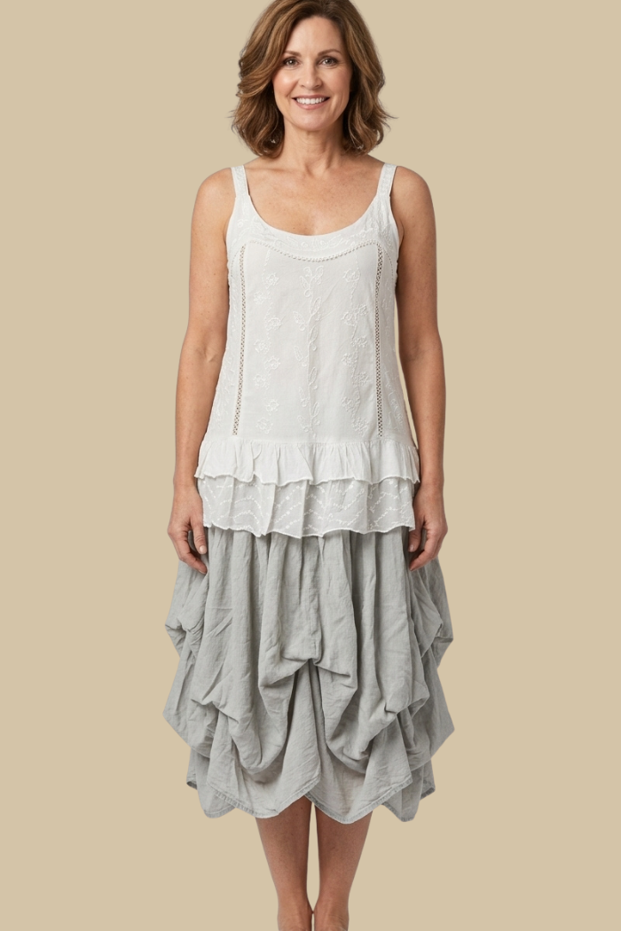 Cotton Boho Mini Bubble Skirt in Sage