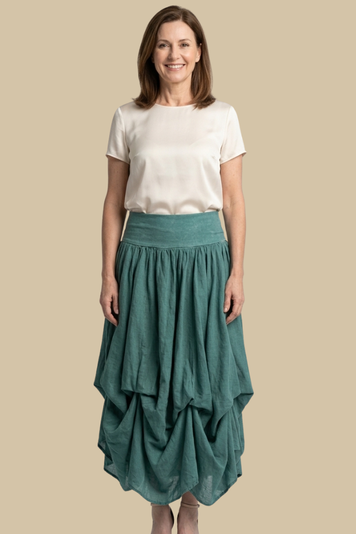 Cotton Boho Maxi Bubble Skirt in Green