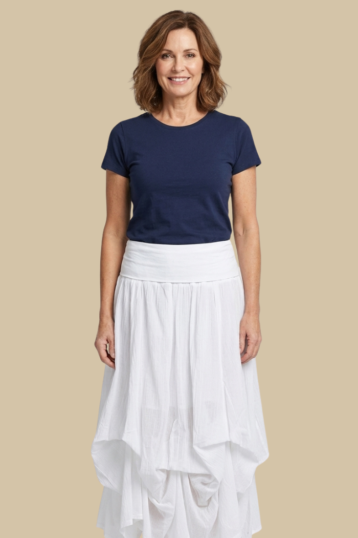 Cotton Boho Maxi Bubble Skirt in White