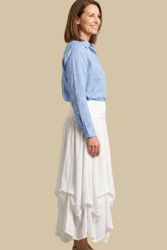 Cotton Boho Maxi Bubble Skirt in White