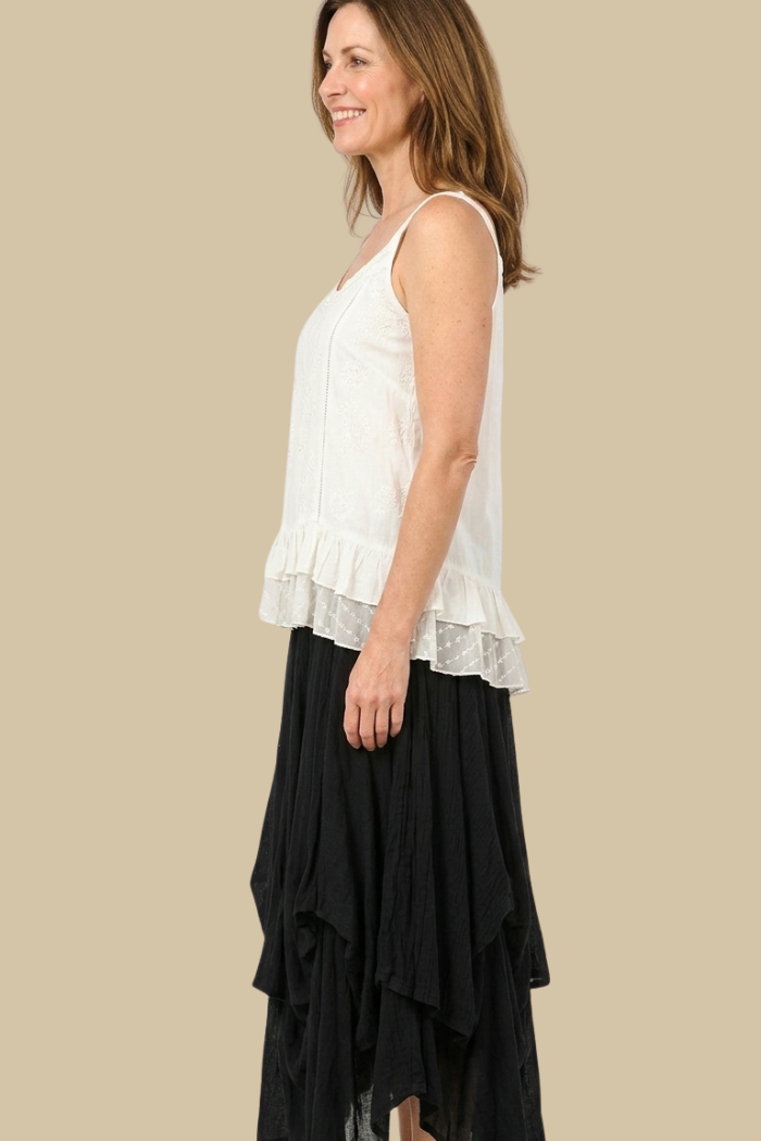 Cotton Boho Maxi Bubble Skirt in Black