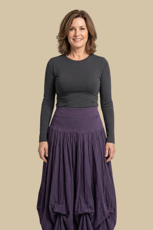 Cotton Boho Maxi Bubble Skirt in Purple