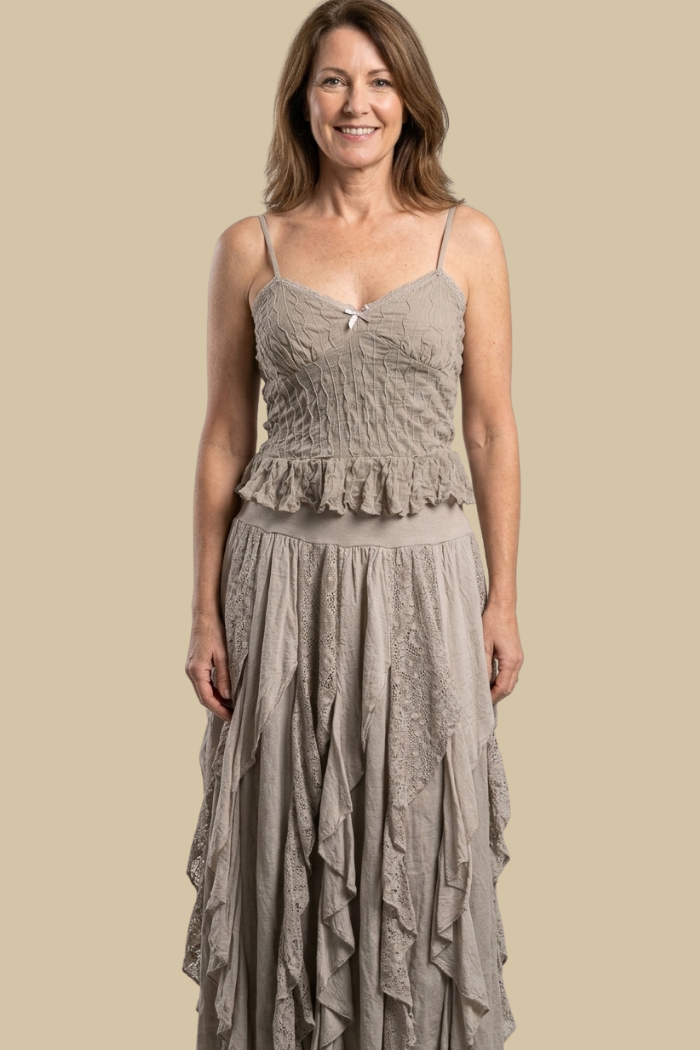 Cotton Ruffle Maxi Skirt in Sand