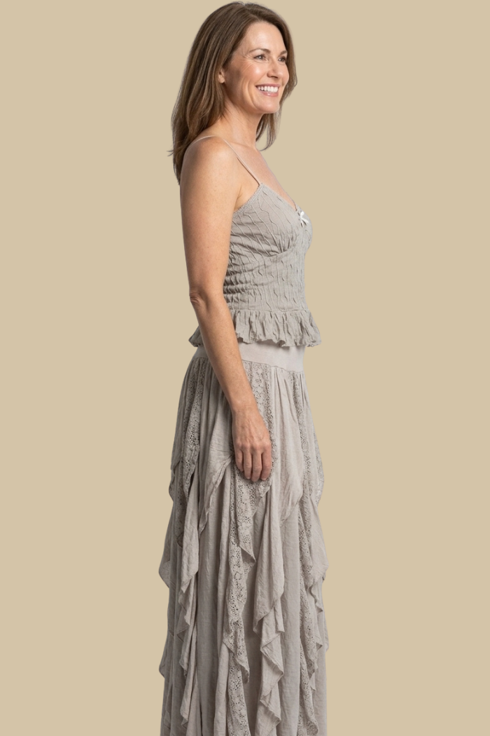 Cotton Ruffle Maxi Skirt in Sand