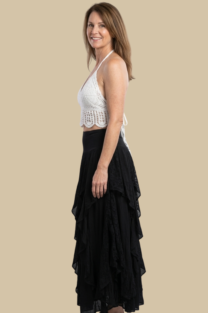 RUFFLED LONG BLACK SKIRT