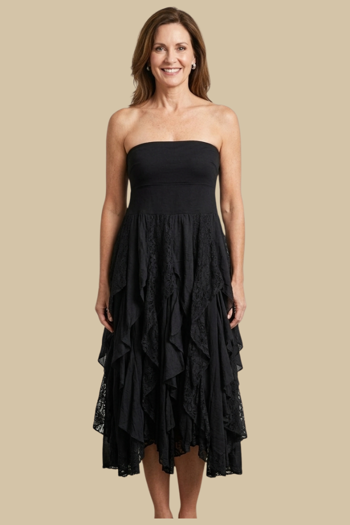 RUFFLED LONG BLACK SKIRT
