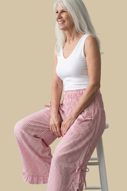 Red Stripe Ruffled Hem Pantaloon Pant
