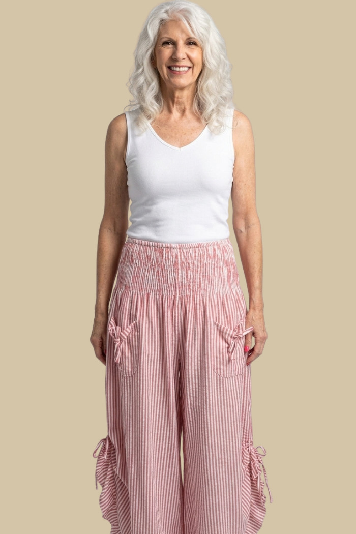 Red Stripe Ruffled Hem Pantaloon Pant