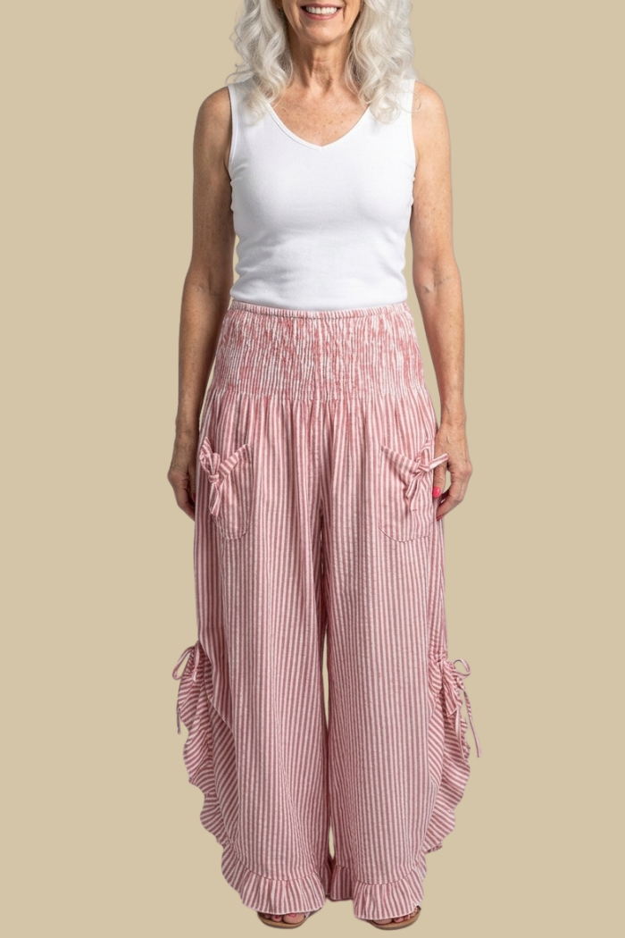 Red Stripe Ruffled Hem Pantaloon Pant