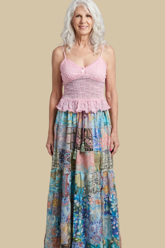 Silky Patchwork Maxi Skirt