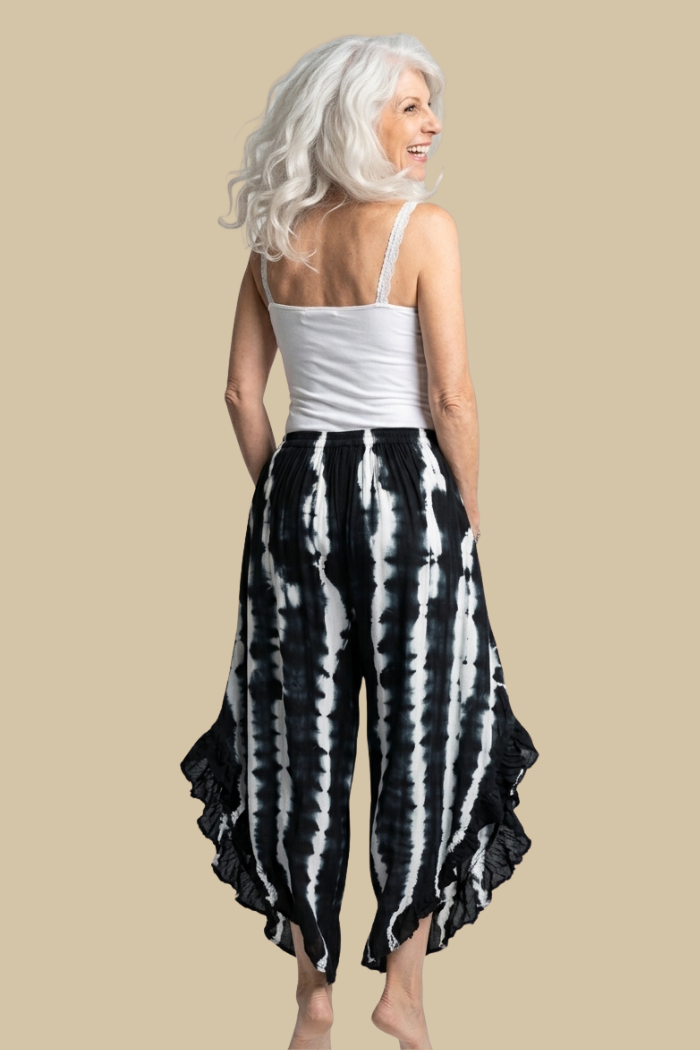 Ruffled Wrap Pant in Tie Dye Black & White
