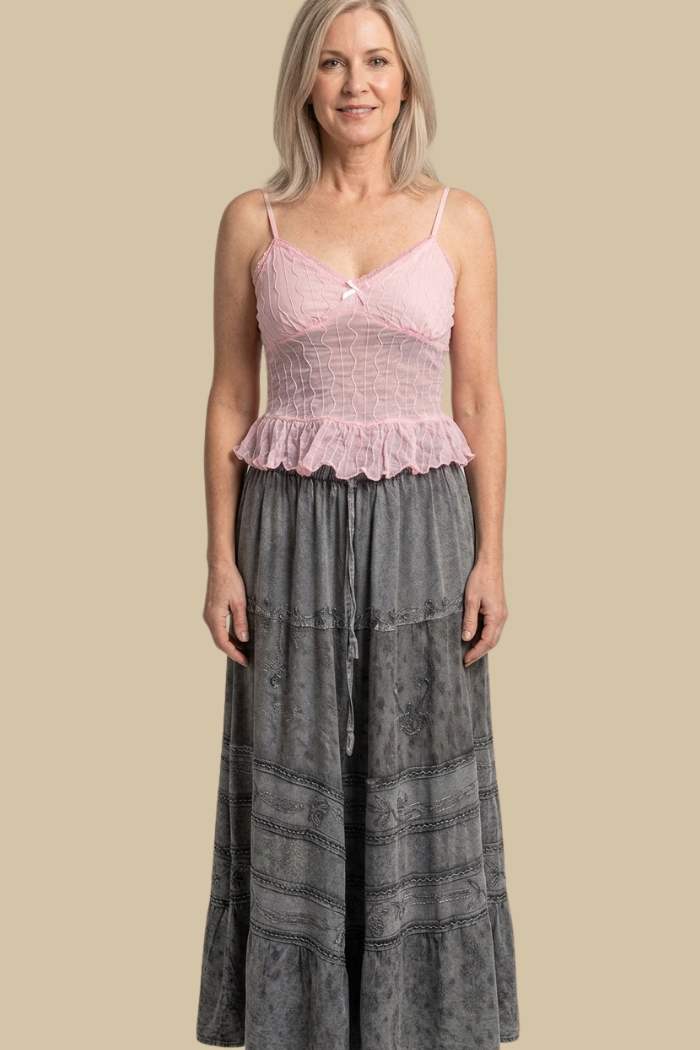 Boho Full Circle Maxi Skirt in Grey