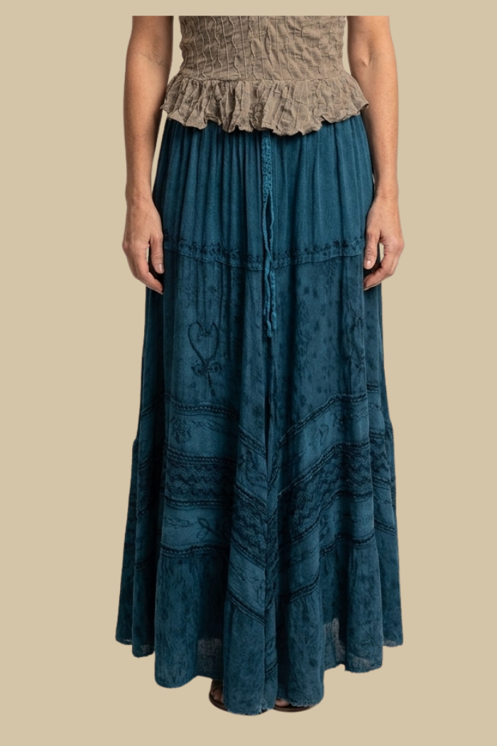 Boho Full Circle Maxi Skirt in Teal