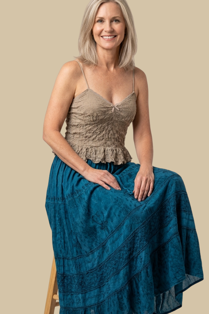 Boho Full Circle Maxi Skirt in Teal