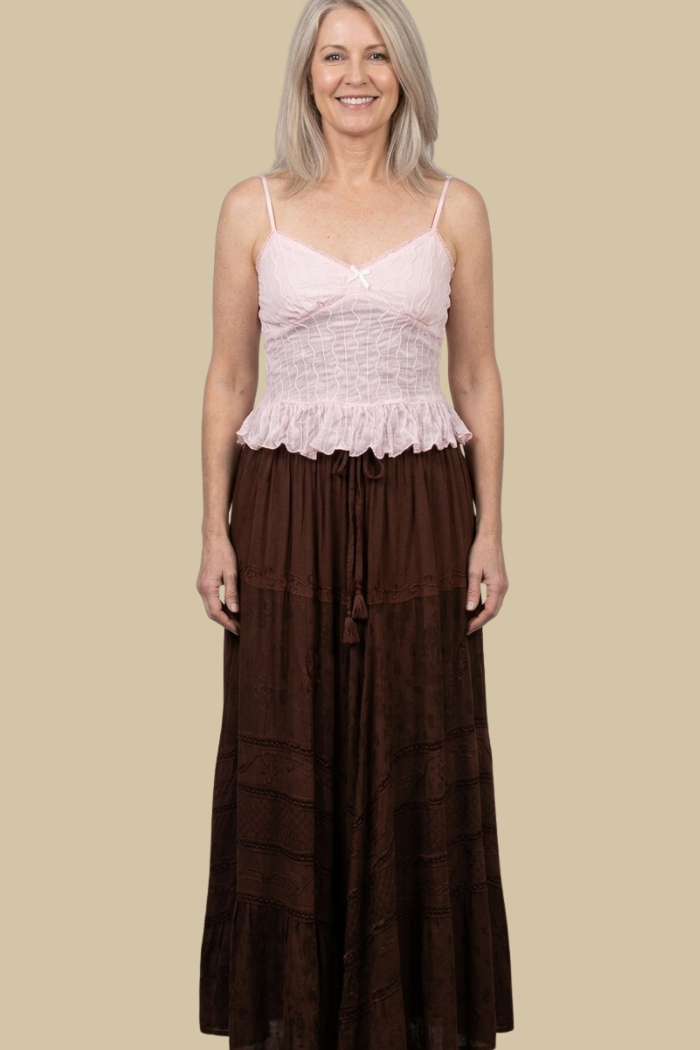 Boho Full Circle Maxi Skirt - Brown