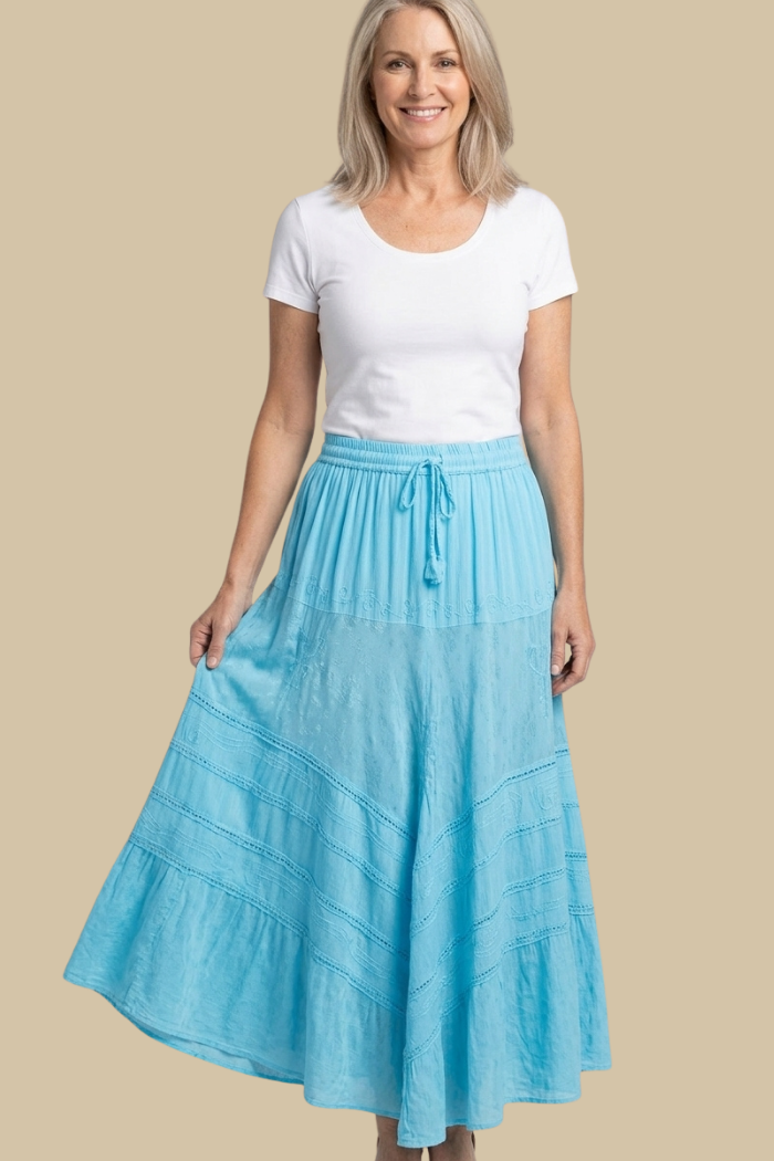 Boho Full Circle Maxi Skirt in Turquoise