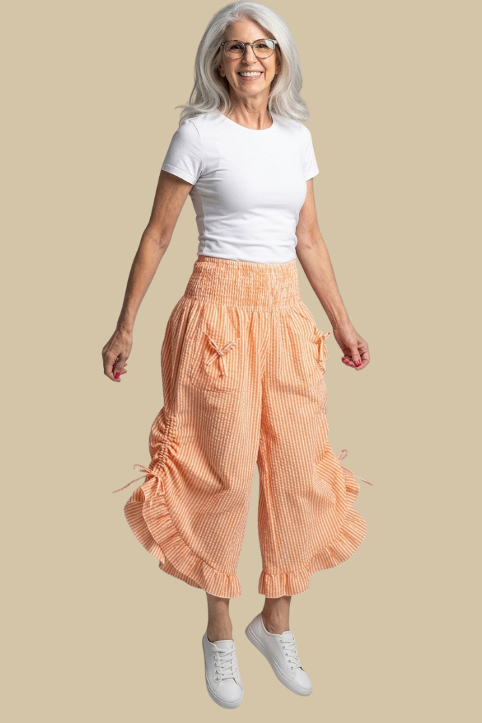Orange Stripe Ruffled Hem Pantaloon Pant