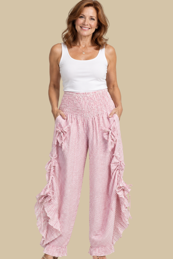 Light Pink Stripe Ruffled Hem Pantaloon Pant