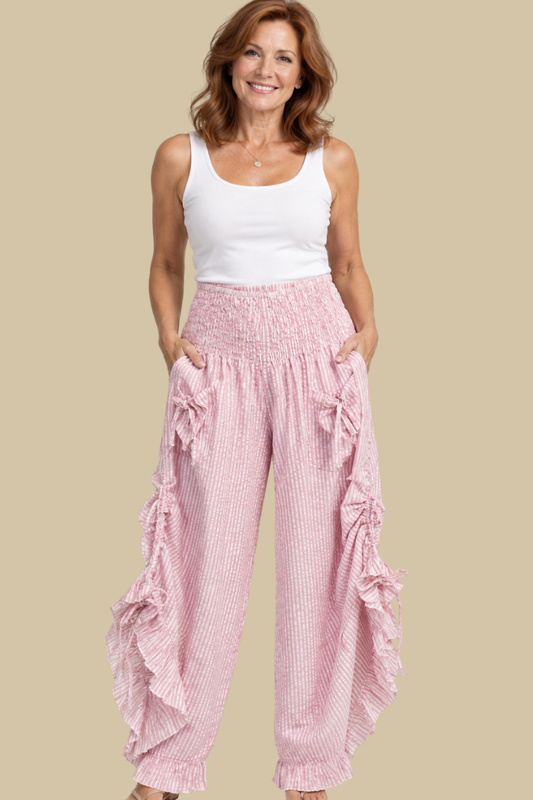 Light Pink Stripe Ruffled Hem Pantaloon Pant