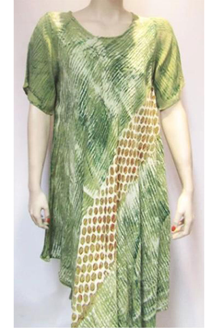 Green Print with Sleeve Bias Dress