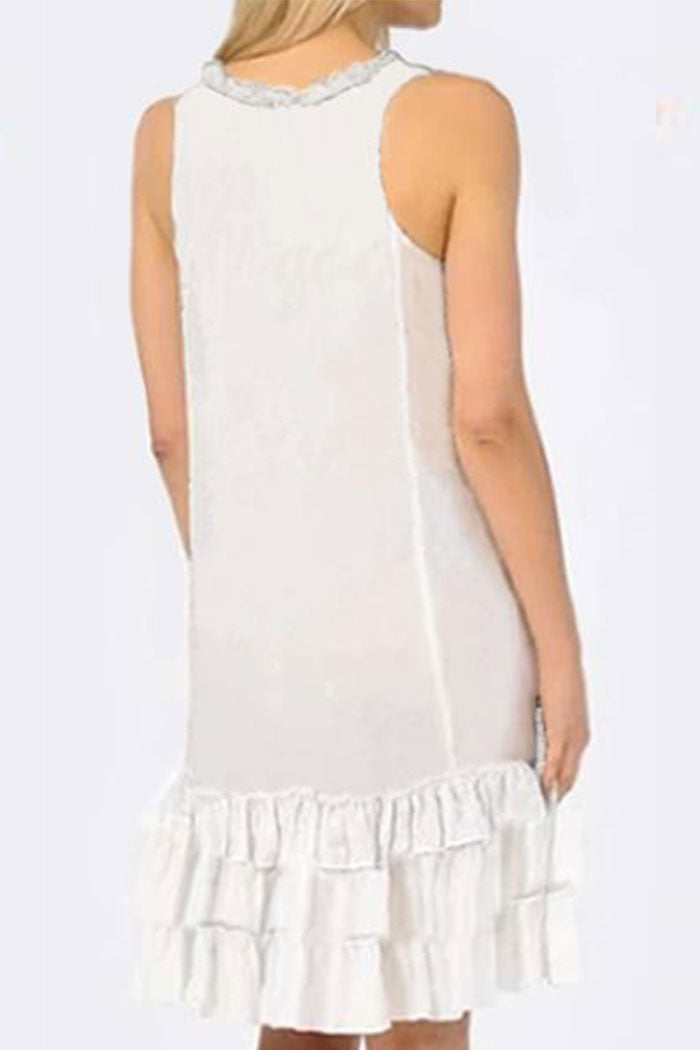 Ruffle Trimmed Sleeveless Dress in Ivory