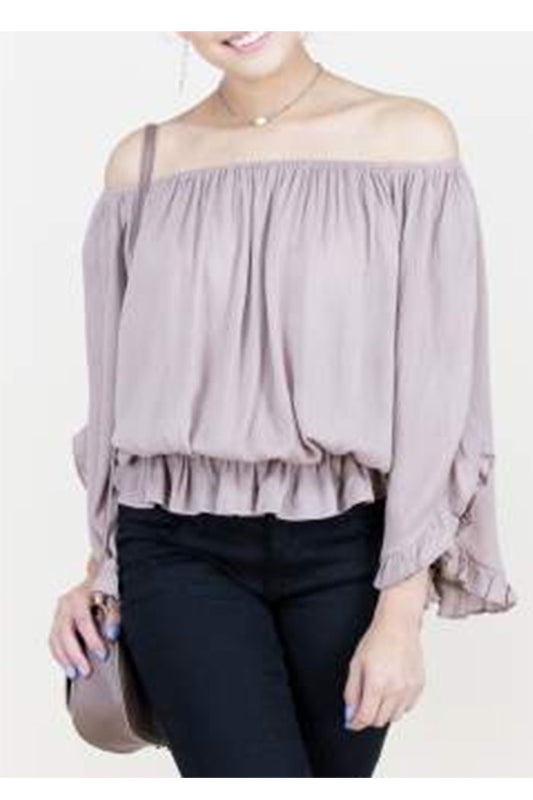 Ruffled 3/4-Sleeve Cotton Top