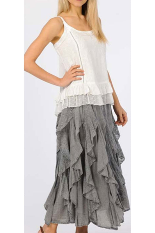 Ruffled Long Skirt in Charcoal Gray